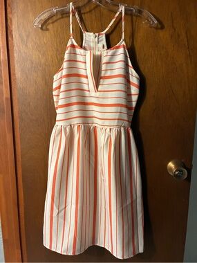 Everly Cream and Orange Striped Midi Dress